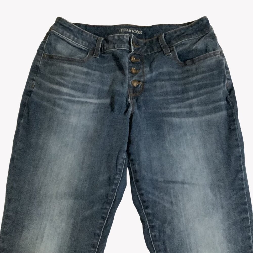 Maurices Womens Distressed Button-Fly Jeans L Reg Dark Wash Casual